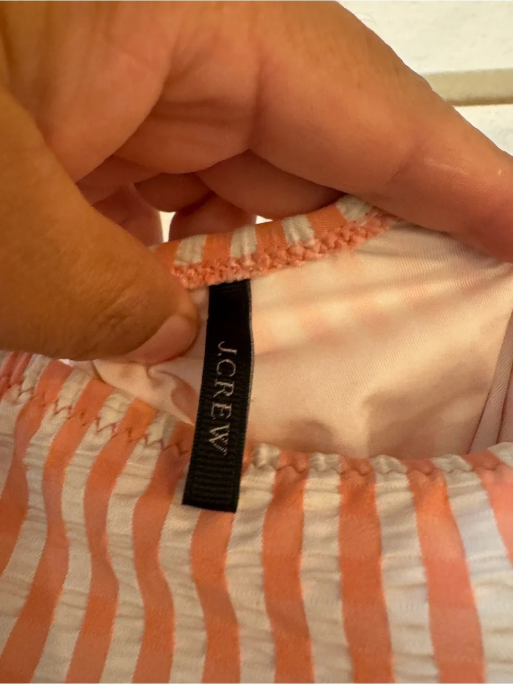 J.Crew Seersucker Striped in Coral One-Piece Swimsuit with Side Ties Sz M $110